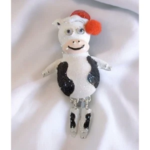 Neu Emaille Weihnachten Urlaub schwarz & weiß Holstein Kuh Weihnachtsmann Anstecknadel Brosche - Bild 1 von 1