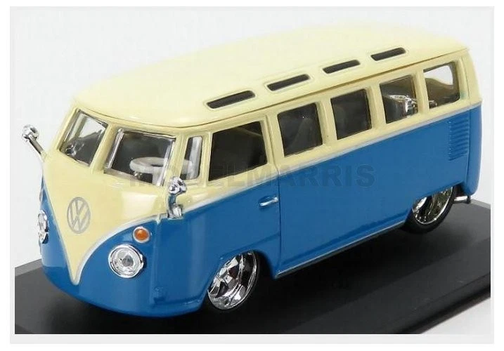 1 32 Burago Volkswagen T1 Samba Minibus Custom 1967 Cream Blue BU42004B Modellin