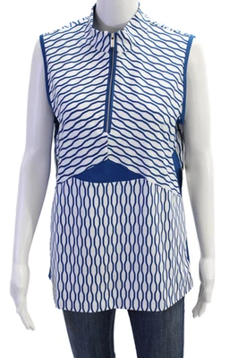 Blusa atlética feminina cauda sem mangas quarto de zíper listrada azul tamanho XL - Imagem 1 de 4