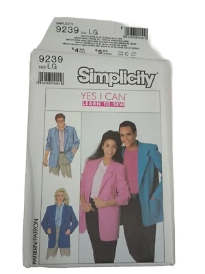 Simplicity 9239  Unisex Adult  Blazer  Large Sewing Pattern New - Image 1 of 4