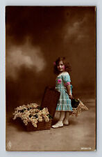Bromide RPPC Hand Colored PFB Studio Portrait of Young Flower Girl Postcard