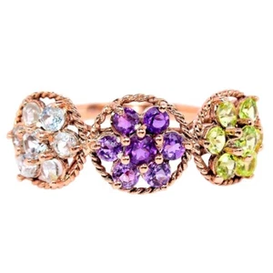 GENUINE AAA AMETHYST PERIDOT & TOPAZ ROUND STERLIN 925 SILVER RING SIZE 7.25 - Picture 1 of 6