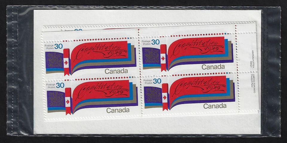 Canada Stamps — Set of 4 Inscription Blocks — 1982, New Constitution #916 / MNH - Image 1 of 1