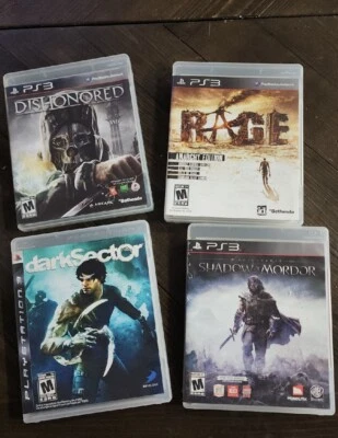 PS3 Game Lot Of 4 Bundle DisHonred, Rage, Dark Sector & Shadow of Mordor CIB  - Image 1 of 4