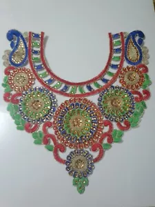 Green red blue gold crystal collar embroidery lace applique patch motif asian - Picture 1 of 1