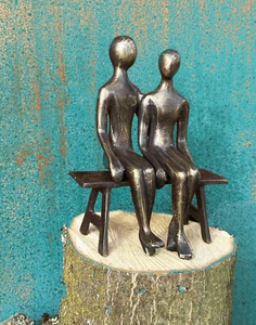 Bronzefigur Paar auf Bank sitzend 15x11,5cm Bronze Skulptur Figur Hochzeit Liebe - Bild 1 von 4