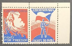 raro PROPAGANDA cecoslovacchia 1942 vecchi 2 francobolli cenerentola lotta per la libertà - Foto 1 di 2