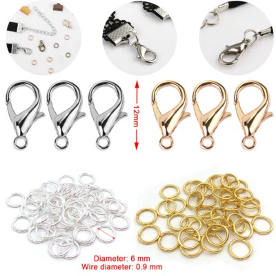 12mm Lobster Claw Clasp&Jump Ring Bracelet Necklace Making Repair Findings Craft - Image 1 of 4