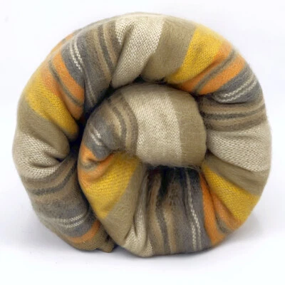 Soft and Warm Golden Brown Striped ALPACA Wool Blanket plaid queen throw - Image 1 of 4