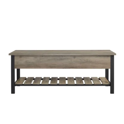 Entryway Bench Open Top Storage Shoe Shelf 48in Gray Wash Natural Wood Durable - Image 1 of 4