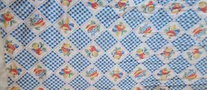 VINTAGE 1950s-1960'S Blue white checker Fruit FABRIC craft ~100% Cotton - Picture 1 of 3