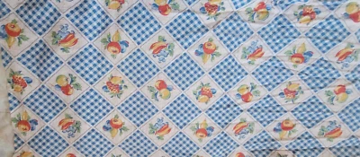 VINTAGE 1950s-1960'S  Blue white checker  Fruit  FABRIC  craft  ~100% Cotton - Image 1 of 3