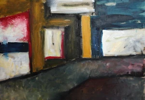 Vintage abstract cubist oil painting landscape cityscape - Picture 1 of 12