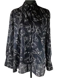 First Issue A Liz Claiborne Company Floral Black Long Sleeve ButtonUp LRG #52002 - Picture 1 of 11