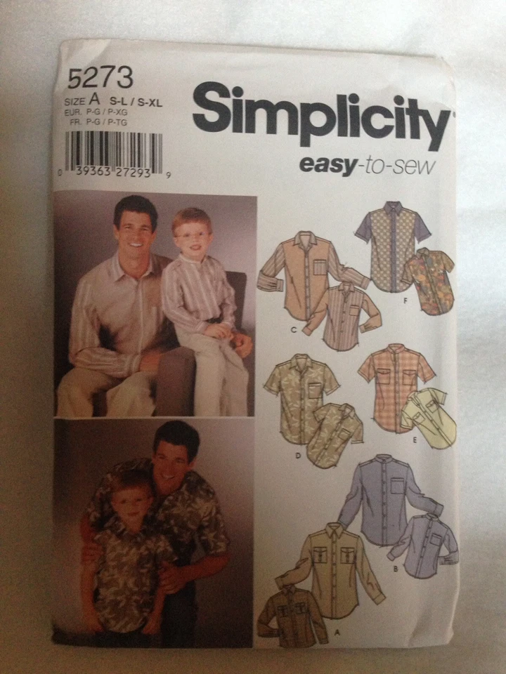 Simplicity 5273 Boys Mens Button Front Shirt Long Short Sleeve Size A Uncut - Image 1 of 1
