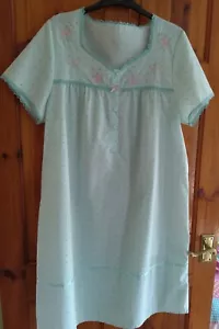 Vintage M&S Uk 12 -14,Polycotton Nightdress, Aqua,Pretty Embroided, Lace Detail - Picture 1 of 7