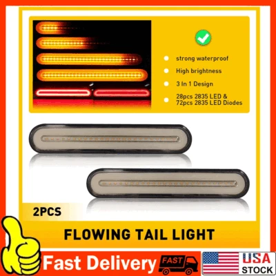 2X LED Trailer Truck RV Stop Flowing Turn Signal Brake Rear Tail Light Bar DRL - Image 1 of 4