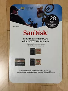SanDisk Extreme Plus microSDXC UHS-I Cards 2-Pack of Memory Cards 128 GB x 2 - Picture 1 of 2