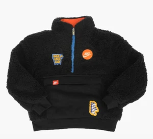 Nike Boys Black Sherpa 1/2 Zip Size 4 Sportswear Faux Fur Sweatshirt Patch Logo - Picture 1 of 8