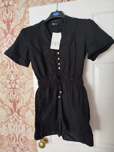 ZARA Brand New Short Sleeve Playsuit Size XS 57% Linen/ 43% Cotton - Picture 1 of 2
