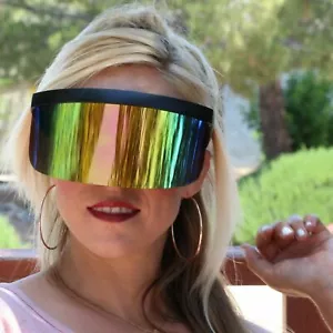 Oversized Big XXL Huge Mono Lens Futuristic Visor Shield Mirrored Sunglasses - Picture 1 of 25