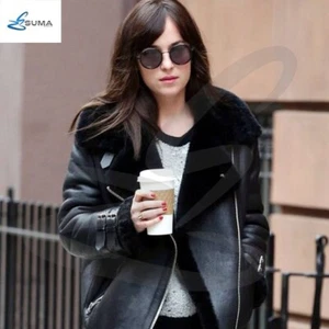Black Shearling Women B3 Bomber Warm Fur Aviator Real Sheepskin Leather Jacket - Picture 1 of 6