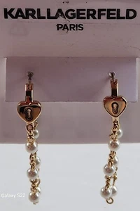 Joyería - Pendientes colgantes Karl Lagerfeld oro y crema con cierre de corazón - Imagen 1 de 13