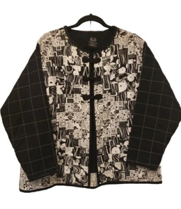 Unique Artsy Black & White Fruit of the Loom Quilt Patchwork Jacket Womens XXL - Picture 1 of 6