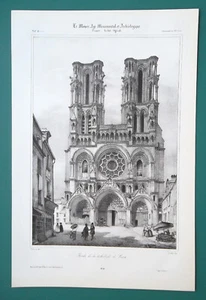 FRANCE Laon Cathedral Facade - 1840 SCARCE Litho Print - Picture 1 of 1