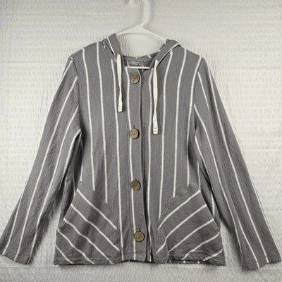 Cárdigan con capucha tejido a rayas gris y blanco Habitat Clothes To Live In L Lagenlook Foto 1 de 4