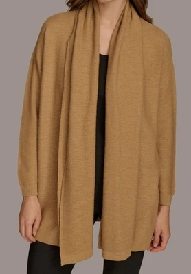 Cardigã feminino Donna Karan bege micro lantejoulas pescoço cachecol suéter tamanho XS - Imagem 1 de 2