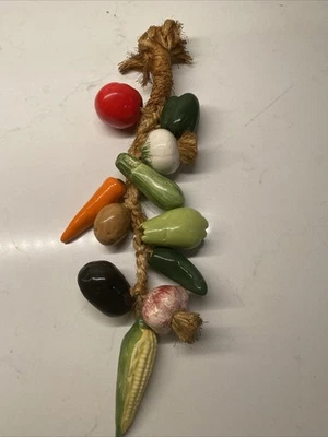 Vintage Ceramic Fruit Vegetables On A Rope Hanging Decor  14” Kitchen Fall - Image 1 of 3