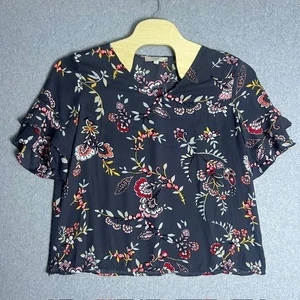 LOFT Women's Floral Blouse Ruffle Sleeve V-Neck Top Size XL - Picture 1 of 6