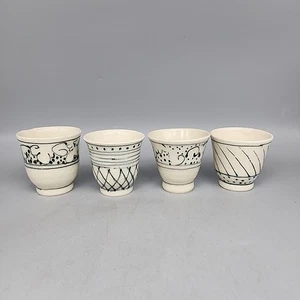 Vintage 4er Set Japanische Keramik Keramik Handarbeit Hagi Chawan Tee oder Sake Tassen - Bild 1 von 6