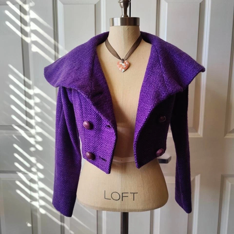 Vtg 1960s Mod Retro Tweed Purple Cropped Wool Peacoat GoGo Shawl Lord & Taylor S - Image 1 of 4