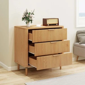 3 Drawer Dresser for Bedroom Mid Century Modern Chest of Drawers Oak Natural - Picture 1 of 11