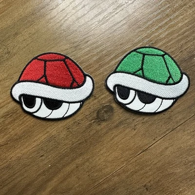 Nintendo Super Mario World Kart Red Green Turtle Shell Embroidered Iron on Patch - Image 1 of 3