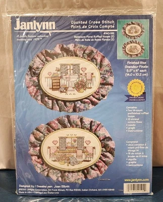 Nuevo Janlynn 2000 Kit Punto de Cruz Contado Par de Juego de Baño Floral Enmarcado Foto 1 de 4