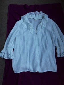 Trachtenbluse weiss Bluse für Dirndl Gr. 40 Gede Spitzenrüschen, Leinen - Bild 1 von 4