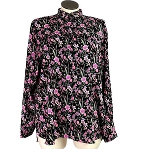 Big Dart Shirt Women M L Black Pink Floral Button Up Long Sleeve OVERSIZED NEW - Picture 1 of 6