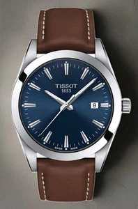 Orologio Tissot Gentleman quadrante blu cinturino pelle marrone T127.410.16.041.00 - Foto 1 di 7