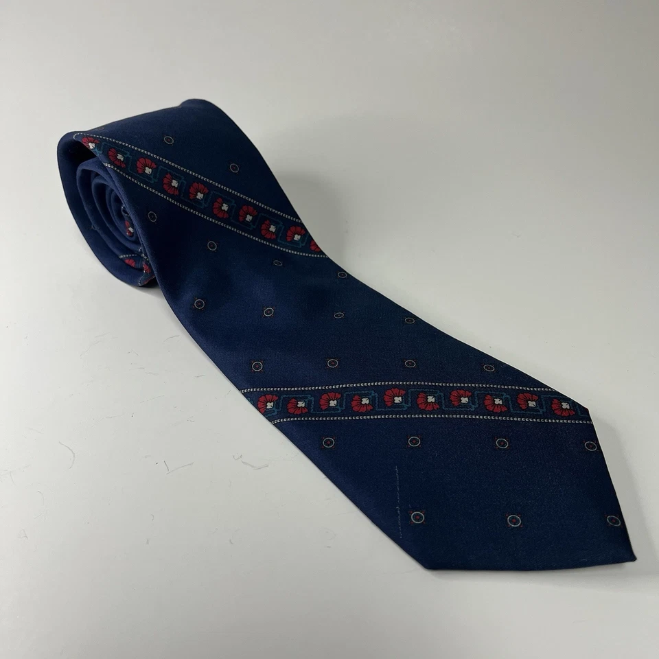 "Corbata de cuello Christian Dior vintage azul marino con seda floral roja para hombre 55 x 3,25""" Foto 1 de 4