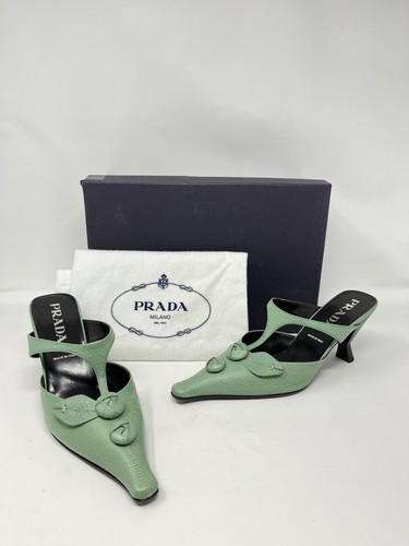 Scarpe decolte mules tacco gattino verde floreale Prada vintage anni 90 Y2K 37 5 7 5 7