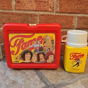 Vintage FAME Movie Red Plastic Lunch Box and Matching Yellow Thermos 80s 1983 - Picture 1 of 20
