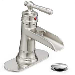 Brass Brushed Nickel Faucet Bathroom, Waterfall Faucet Brushed Nickel - Modern - Picture 1 of 7