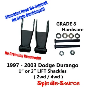 1-2" Lift Shackles+GRADE 8 Hardware NO SQUEAK FOR 97 - 03 Dodge Durango 2wd 4wd - Foto 1 di 1