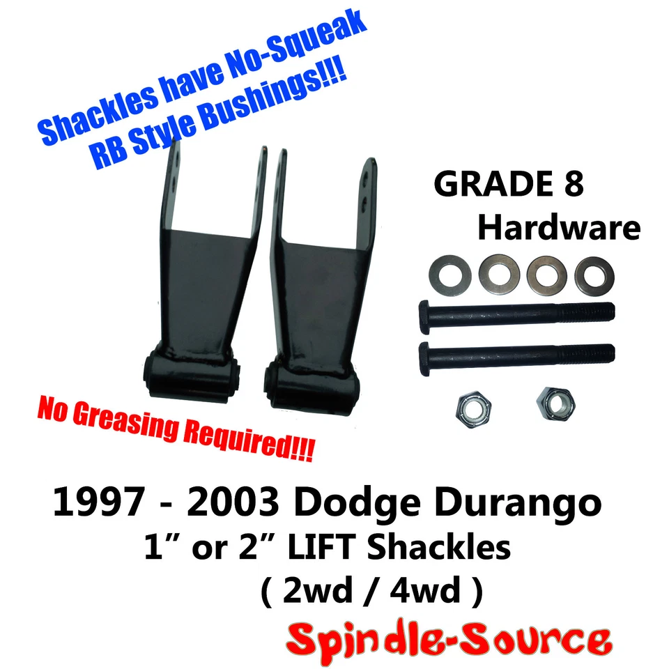 1-2" Lift Shackles+GRADE 8 Hardware NO SQUEAK FOR 97 - 03 Dodge Durango 2wd 4wd - Image 1 of 1