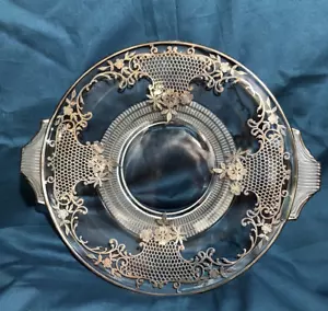Art Deco Duncan Miller Silver Overlay On Glass Cake Plate - Picture 1 of 8