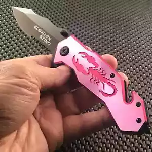 Coltello tascabile Tac-Force rosa scorpione salvataggio a molla fantasia - Foto 1 di 9