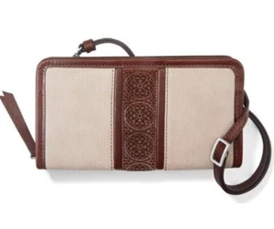 Brighton Ferrara ST TROPEZ Large Wallet Crossbody Leather Canvas MSRP $255 NEW - Picture 1 of 5